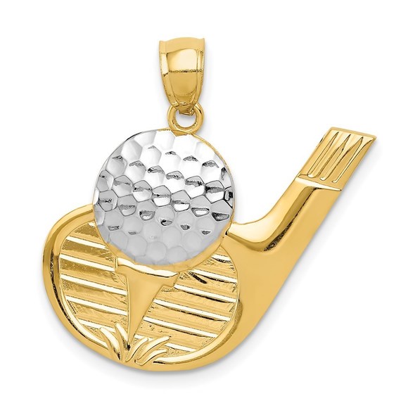 14k Yellow Gold Sports and Rhodium Golf Necklace Charm...